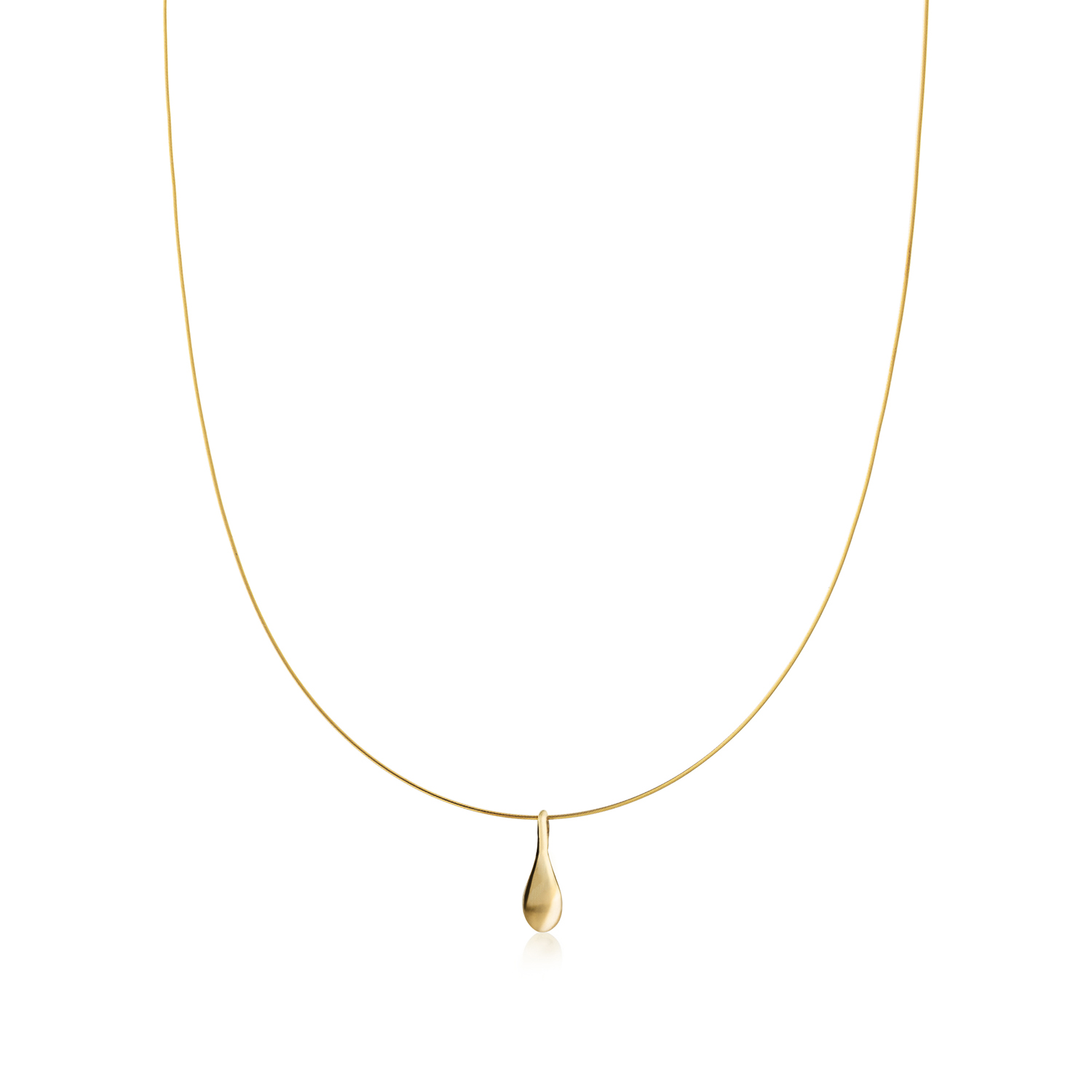 Olive oil drop pendant in 18k gold with steel chain