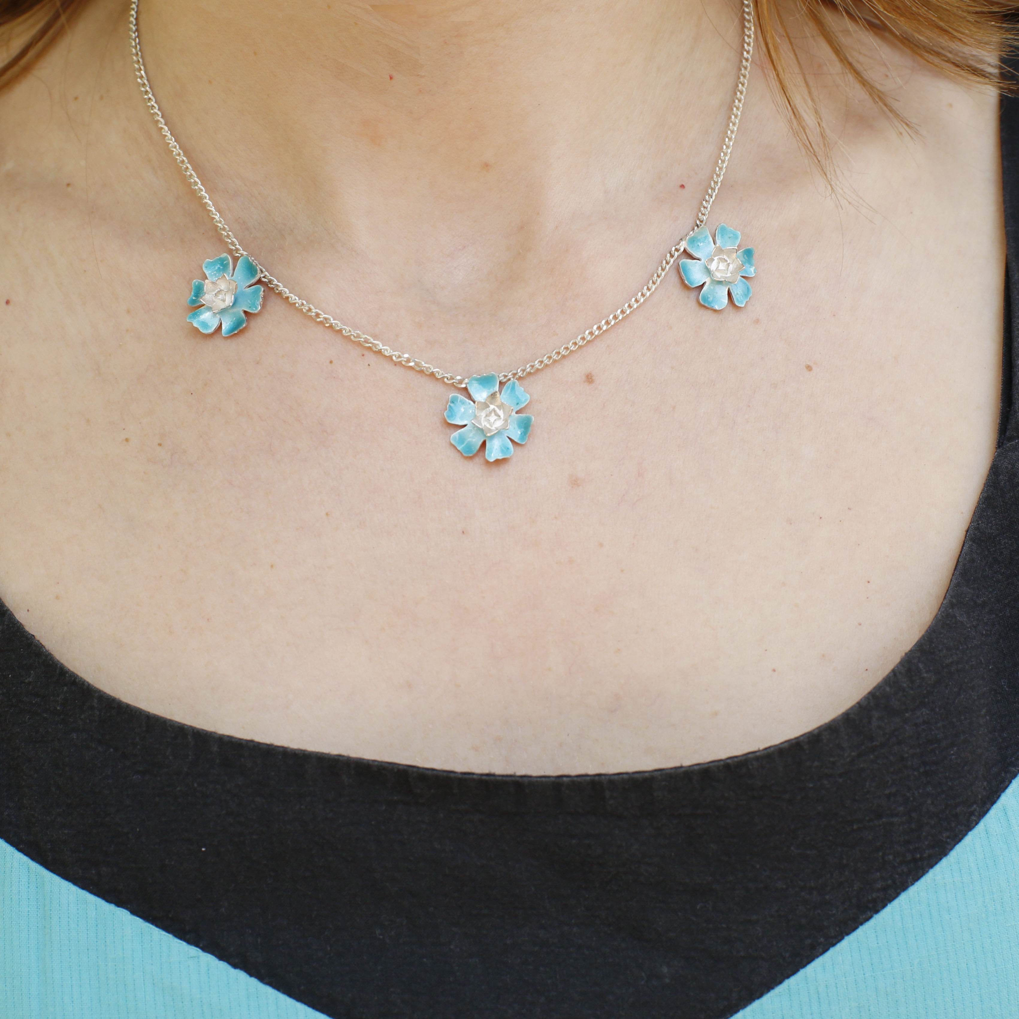 Turquoise Magnolia flowers necklace